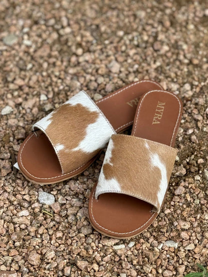 Genuine Cowhide Sandals - CaramelMulti6
