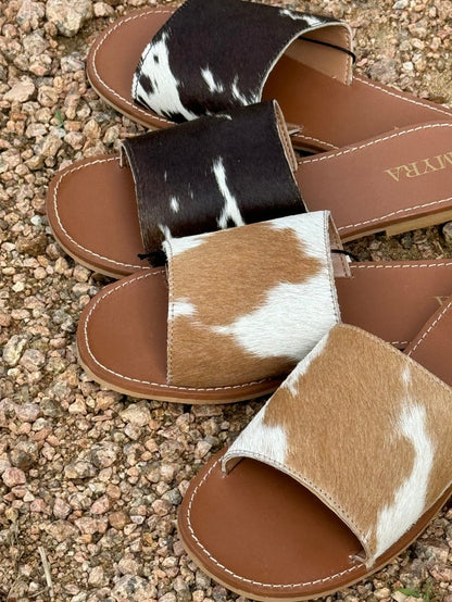 Genuine Cowhide Sandals - CaramelMulti6