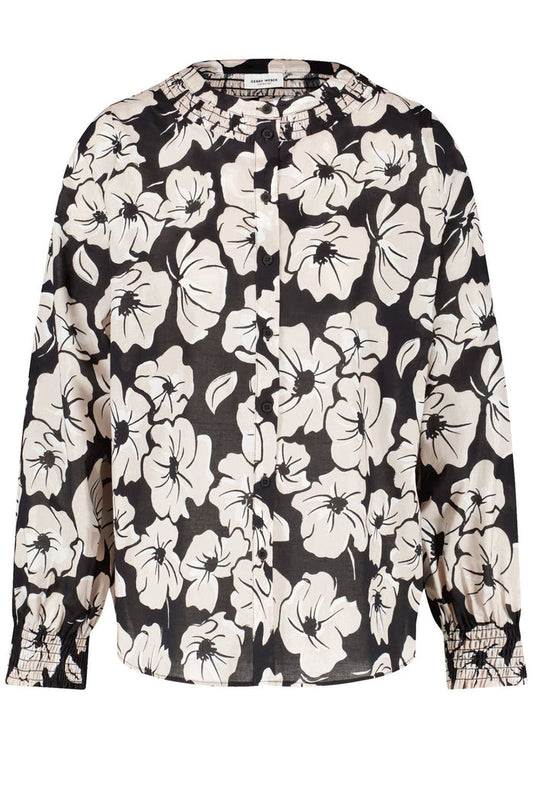 Gerry Weber 360021-31418 Black Ecru White Flower Print Round Neck Blouse - Dotique
