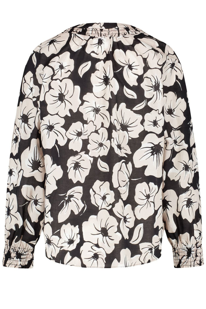 Gerry Weber 360021-31418 Black Ecru White Flower Print Round Neck Blouse - Dotique