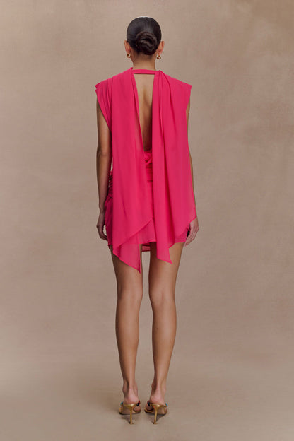 Giulia Chiffon Draped Mini Dress - Raspberry