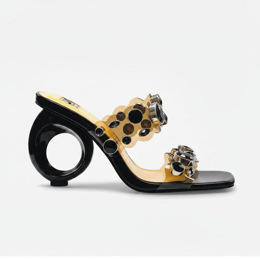 Gold & Black or Cream Lucite Double-Strap Mule Joyful