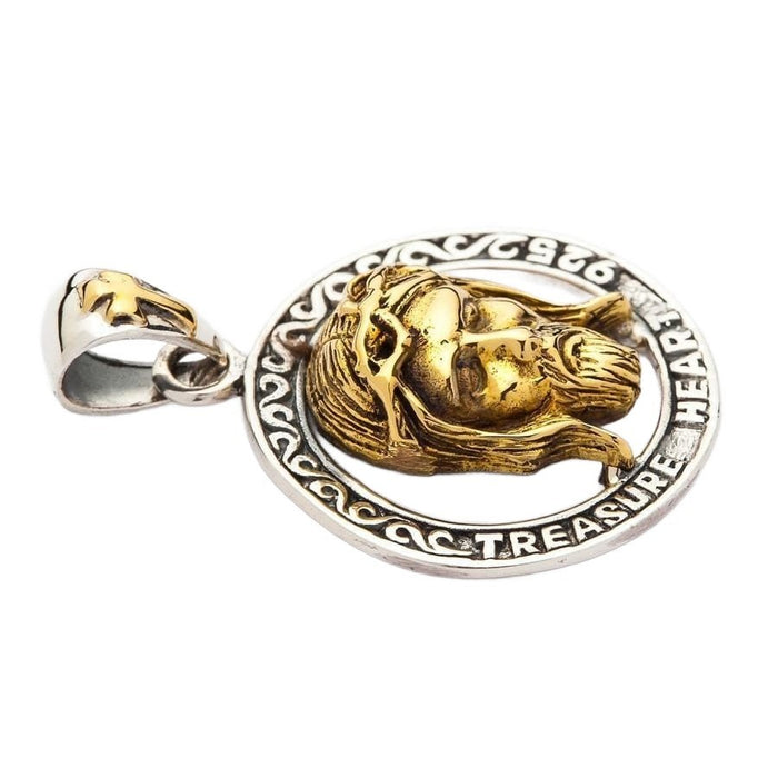 Left side profile of Jesus face pendant showing sculpted depth and Treasure Heart 925 engraved silver border