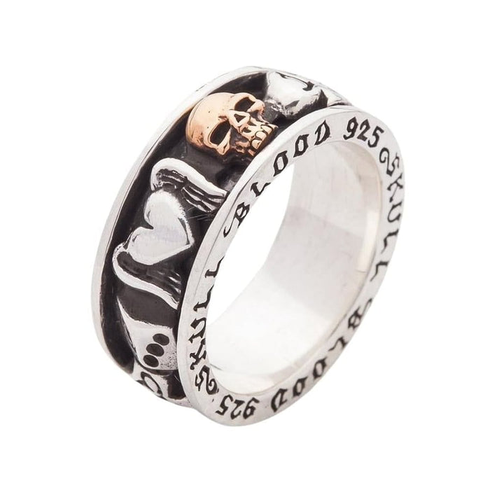 The inside of the skull spinner ring showing the "SKULL BLOOD 925" engravings.