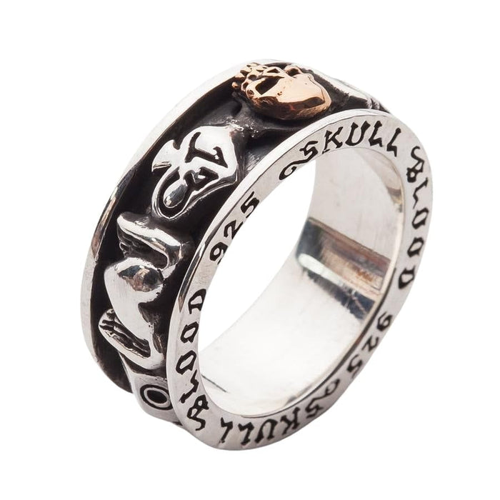 Gold skull winged heart 13th spade biker spinner ring