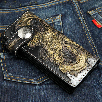 golden dragon leather biker wallet for men