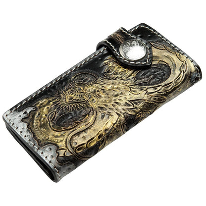 golden dragon leather men's biker wallet
