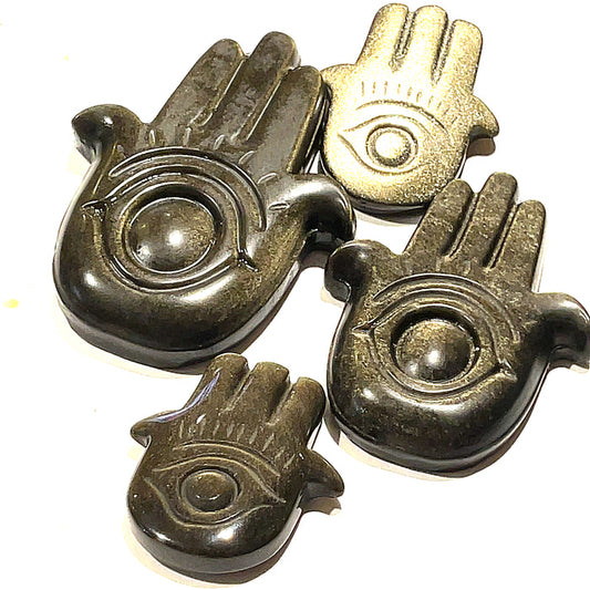 Golden Sheen Obsidian Humza and Evil Eye Gemstone Carvings