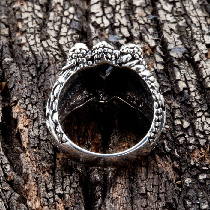 The inside band of the solid 925 sterling silver gothic claw ring.