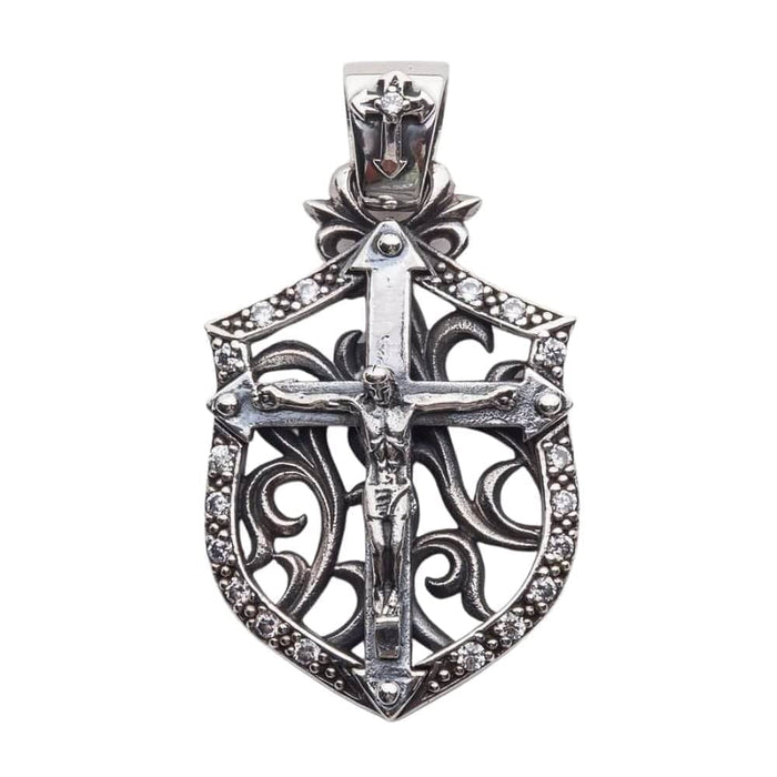 Full front view of the Sterling Silver Christian Amulet Pendant