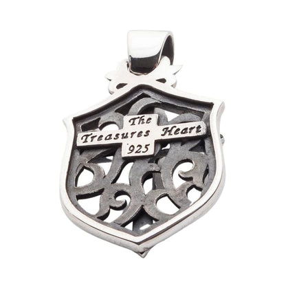 Back of the pendant showing The Treasures Heart engraving and 925 hallmark