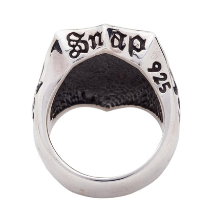 The back of the gothic fleur de lis ring showing the .925 hallmark engraving.