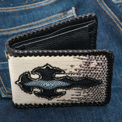 Gothic Grey Genuine Leather Bifold Biker Wallet [2]