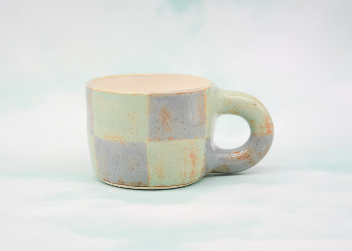 Green and Blue Shino Checkerboard Mug