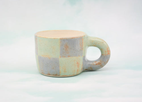 Green and Blue Shino Checkerboard Mug