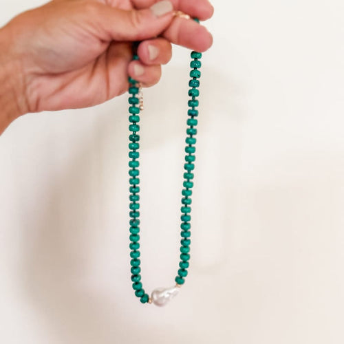 Pine+Poppy Green Beaded Stone Necklace