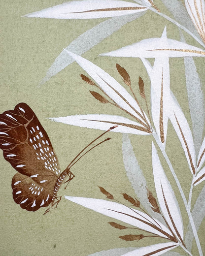 Green Butterfly And Bamboo Original Painting - Diane Hill