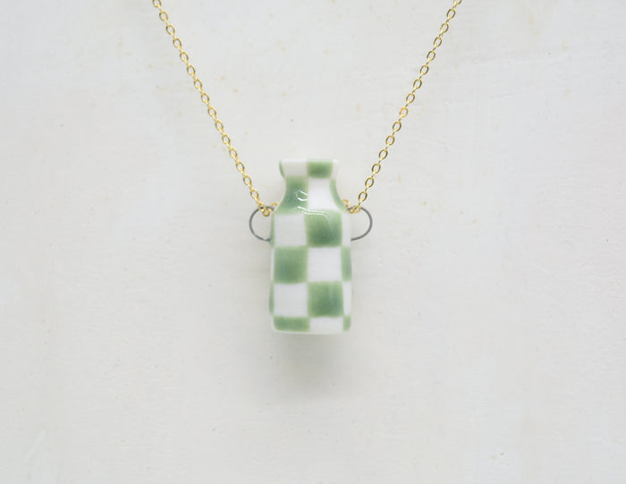 Green Checkerboard Pot Necklace - Juice Ceramics