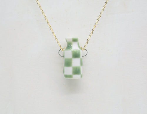 Green Checkerboard Pot Necklace - Juice Ceramics