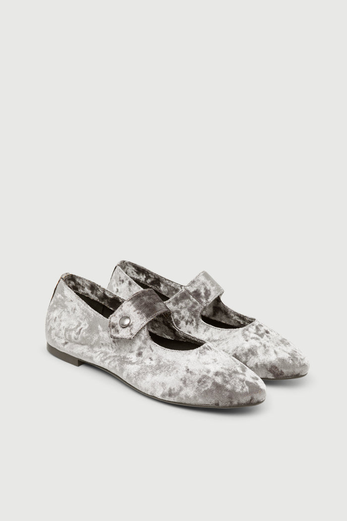 Greta Mary Janes in Grey Velvet