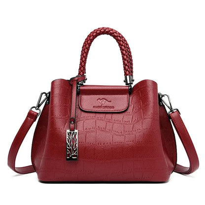 Burgundy handwoven microfiber leather tote large capacity 3-compartment business bag FTF Market UK