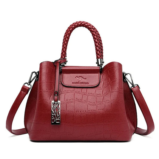Burgundy handwoven microfiber leather tote large capacity 3-compartment business bag FTF Market UK