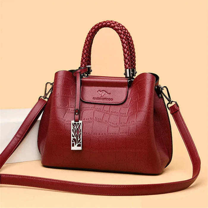 Burgundy handwoven microfiber leather tote large capacity 3-compartment business bag FTF Market UK