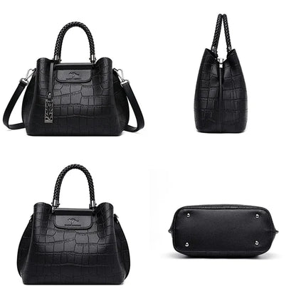 Black handwoven microfiber leather tote large capacity 3-compartment business bag FTF Market UK