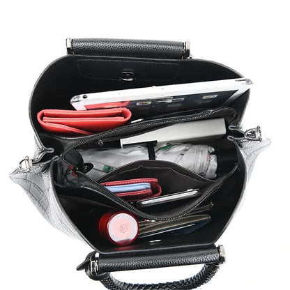 Black handwoven microfiber leather tote large capacity 3-compartment business bag FTF Market UK