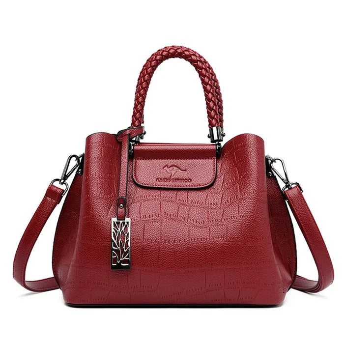 Burgundy handwoven microfiber leather tote large capacity 3-compartment business bag FTF Market UK