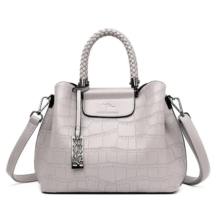 Light Gray handwoven microfiber leather tote large capacity 3-compartment business bag FTF Market UK