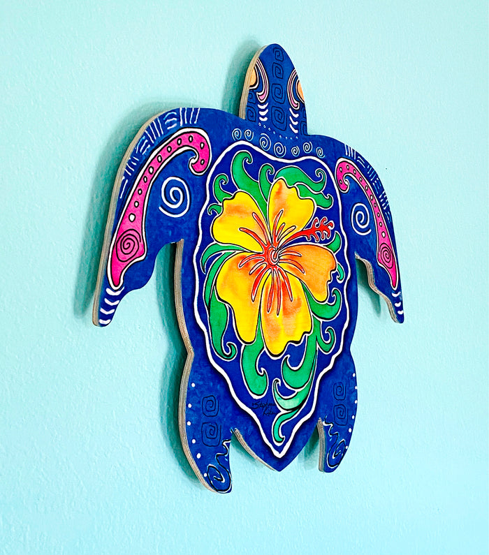 Hibiscus Turtle Wood Turtle Wall Art
