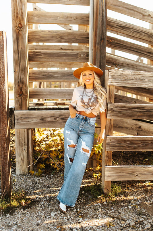High Waisted Wide Leg Distressed JeanDenim1