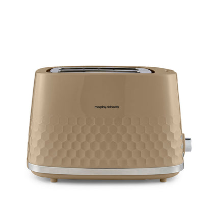 Beige 2 slice toaster with honeycomb textured design