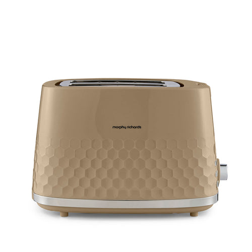 Beige 2 slice toaster with honeycomb textured design