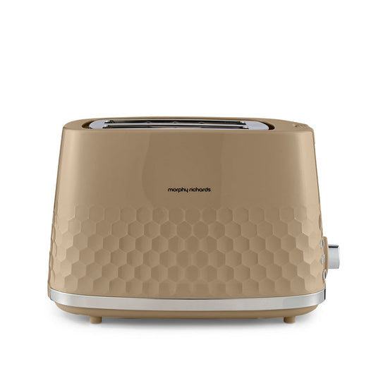 Beige 2 slice toaster with honeycomb textured design