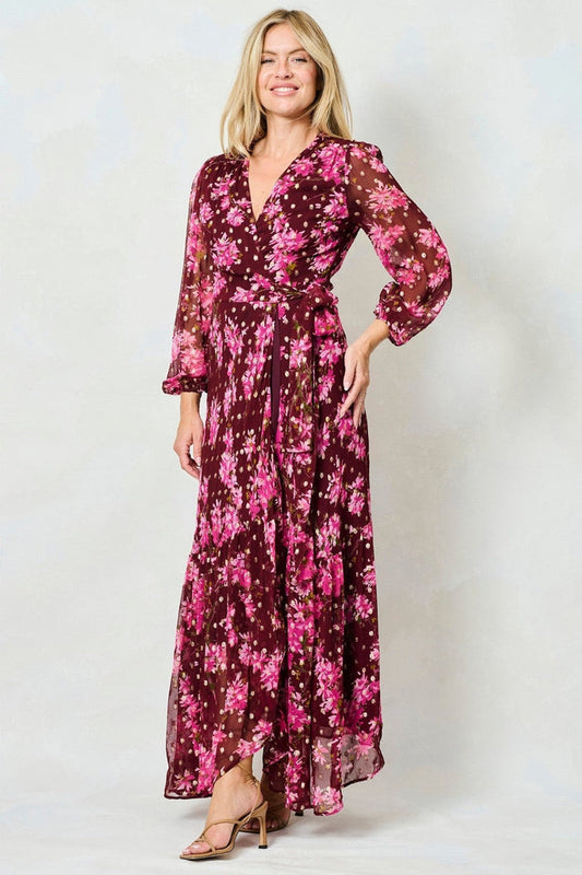 Hope & Ivy Blossom Pink Lurex Spot Maxi Wrap Dress - Dotique - Hope and Ivy