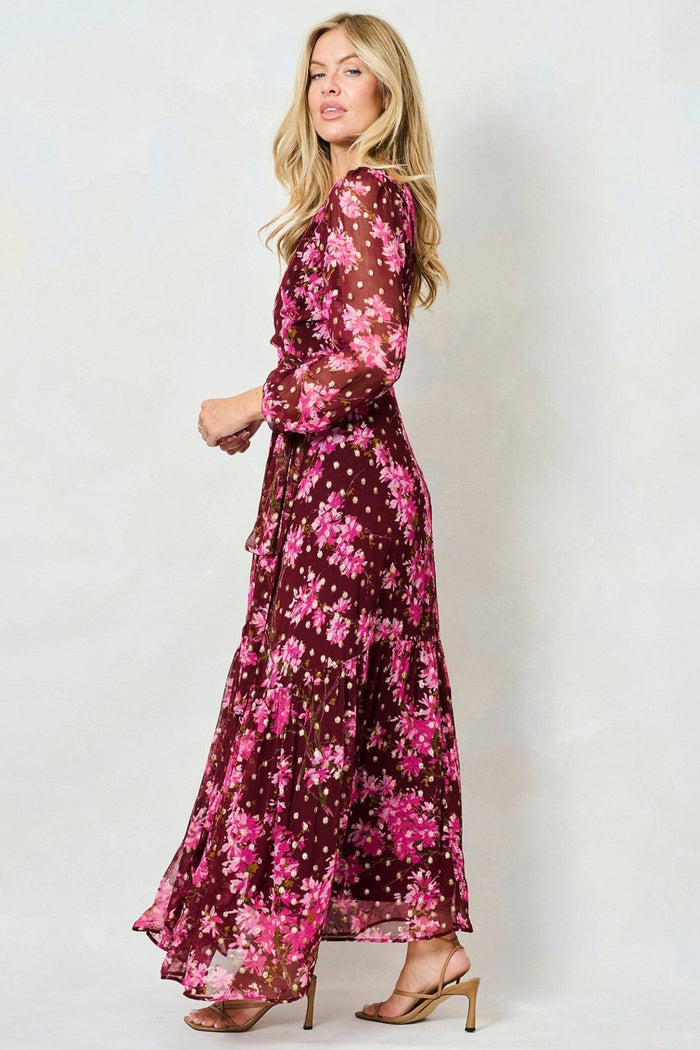 Hope & Ivy Blossom Pink Lurex Spot Maxi Wrap Dress - Dotique - Hope and Ivy