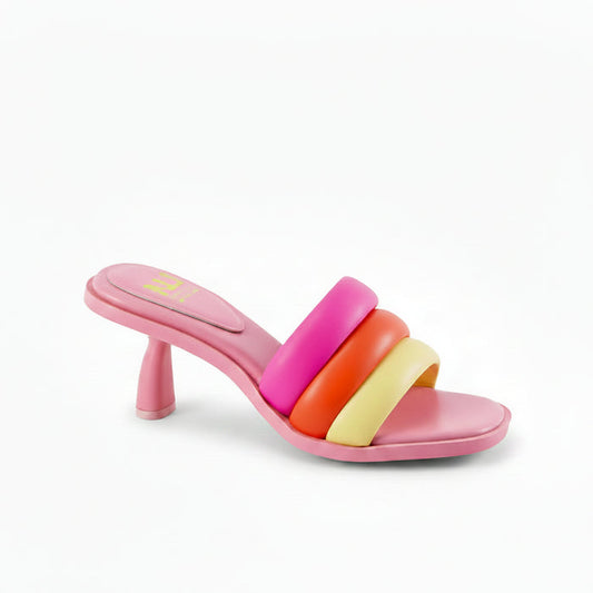Hot Pink, Orange & Yellow Triple Puff-Strap Mule Candy