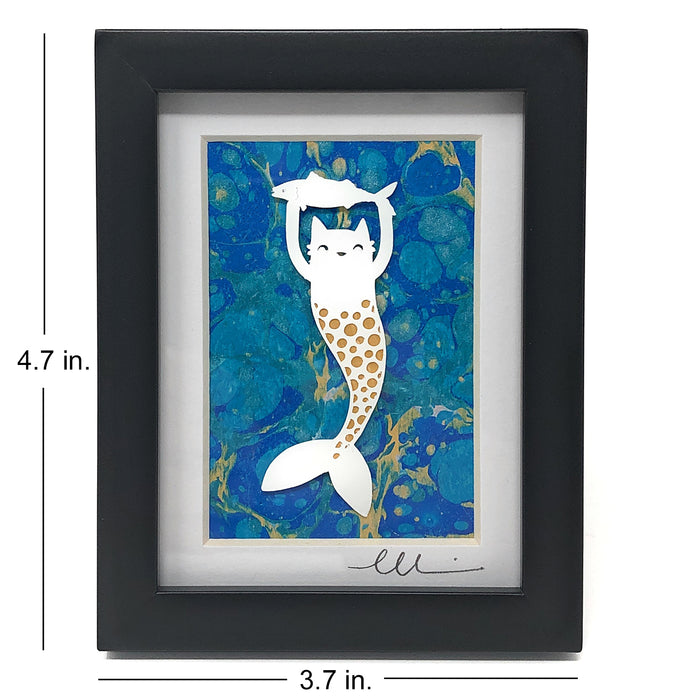 Hull Street Studio Cat Mermaid Cut Paper Art in Mini 3 x 4 Frame