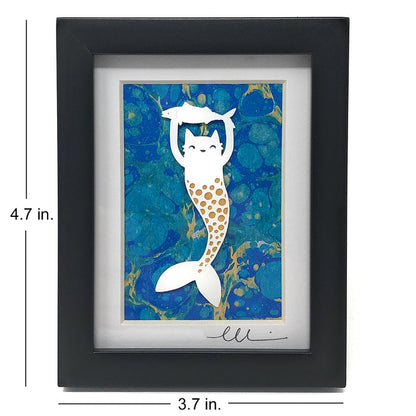 Hull Street Studio Cat Mermaid Cut Paper Art in Mini 3 x 4 Frame