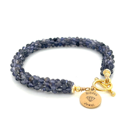 Iolite Crocheted Gemstone Bracelet | Gold-Filled Toggle | Reiki
