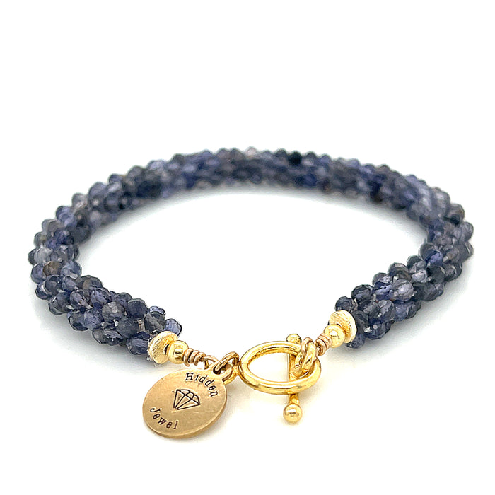 Iolite Crocheted Gemstone Bracelet | Gold-Filled Toggle | Reiki