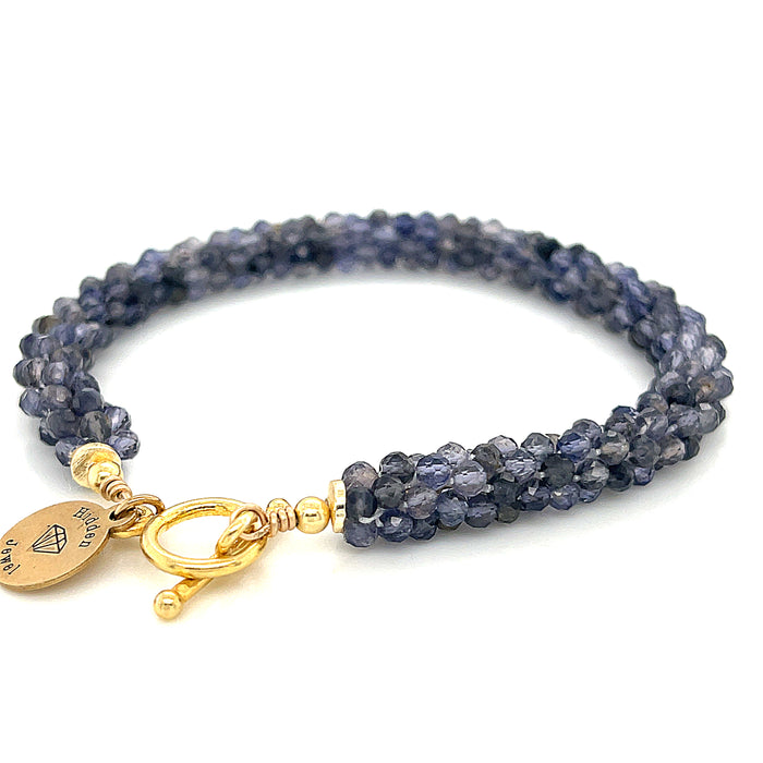 Iolite Crocheted Gemstone Bracelet | Gold-Filled Toggle | Reiki