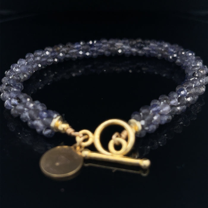 Iolite Crocheted Gemstone Bracelet | Gold-Filled Toggle | Reiki
