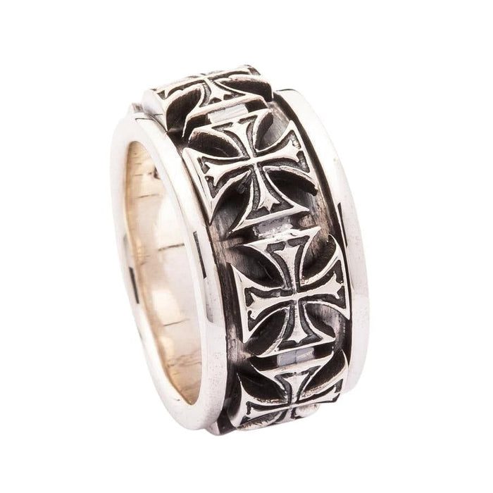 The sterling silver iron cross fidget ring, a stylish accessory for focus and contemplation.