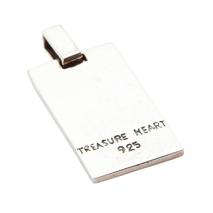 Back of Koi fish pendant showing TREASURE HEART maker's mark and 925 sterling silver hallmark stamp
