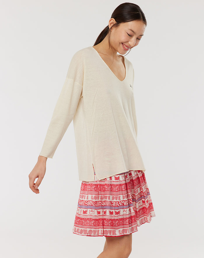 Jessie V-Neck Knitted Natural Sweater