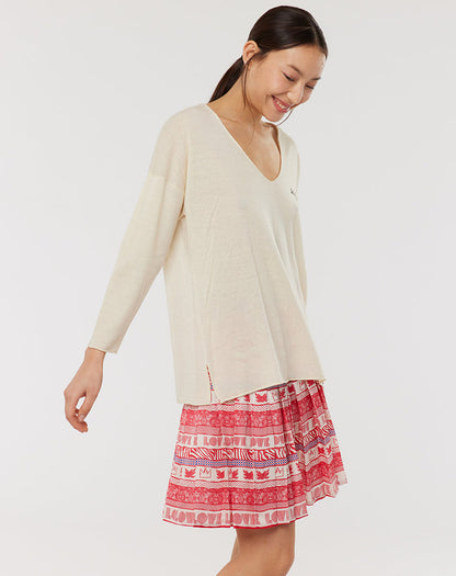 Jessie V-Neck Knitted Natural Sweater