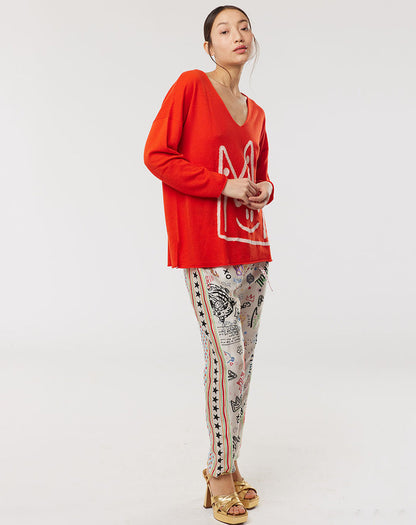 Jessie V-Neck Knitted Orange Sweater